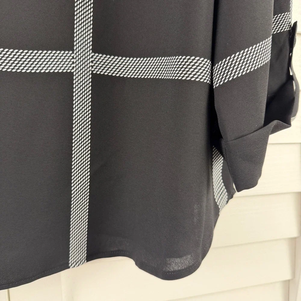 41 Hawthorn Bixby Scoop Neck Blouse Women XL Black Windowpane Plaid NEW - Picture 14 of 15